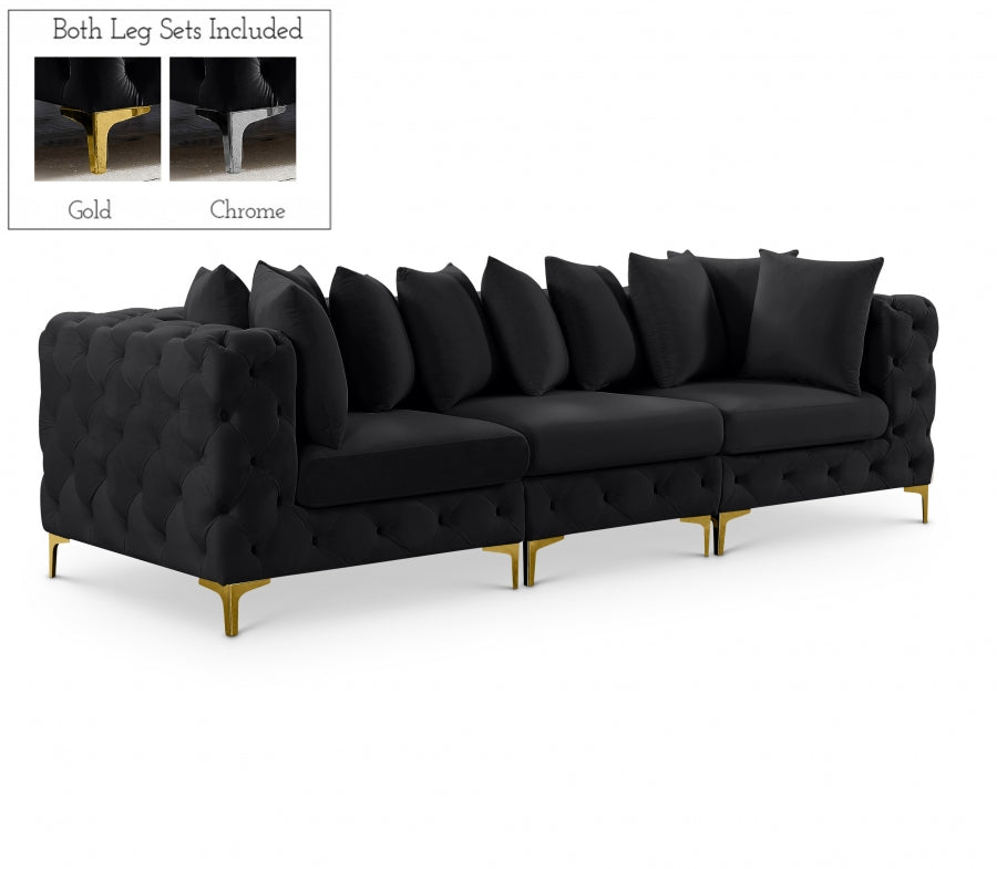 Tremblay Black 108" Velvet Modular Sofa from Meridian - Luna Furniture