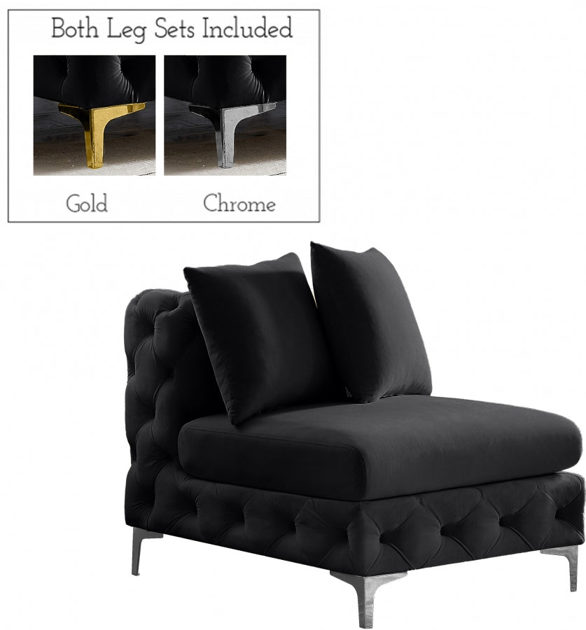 Tremblay Black Velvet Modular Armless Chair from Meridian - Luna Furniture