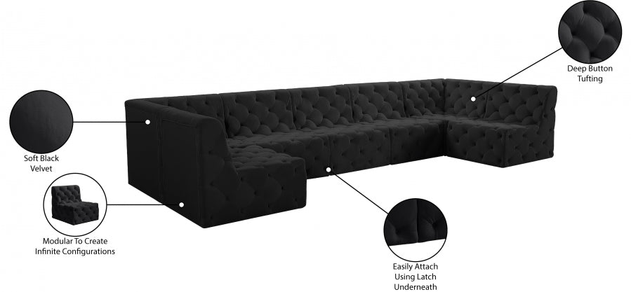 Tuft Black Velvet Modular Sectional from Meridian - Luna Furniture