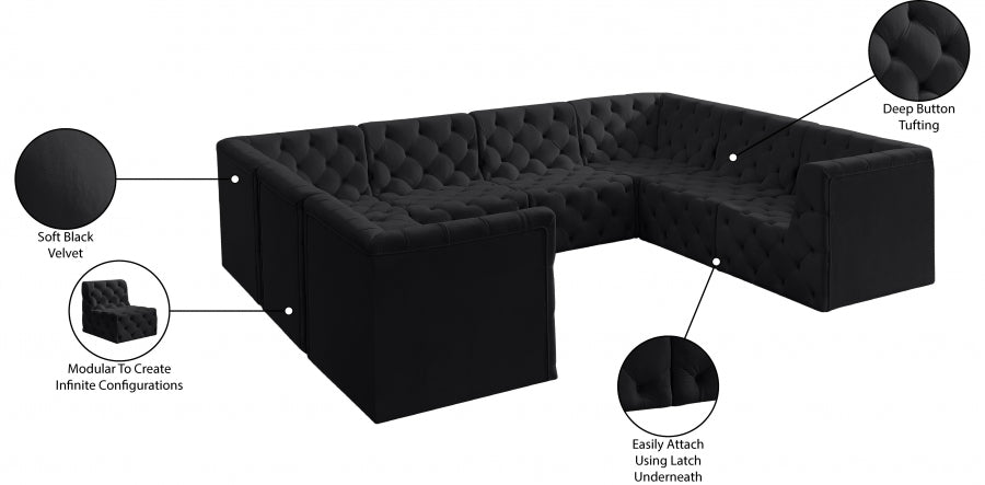 Tuft Black Velvet Modular Sectional from Meridian - Luna Furniture