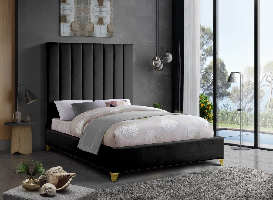 Via Black Velvet Full Bed from Meridian - Luna Furniture