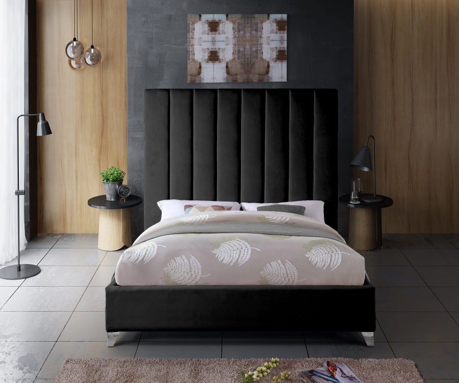 Via Black Velvet Full Bed from Meridian - Luna Furniture