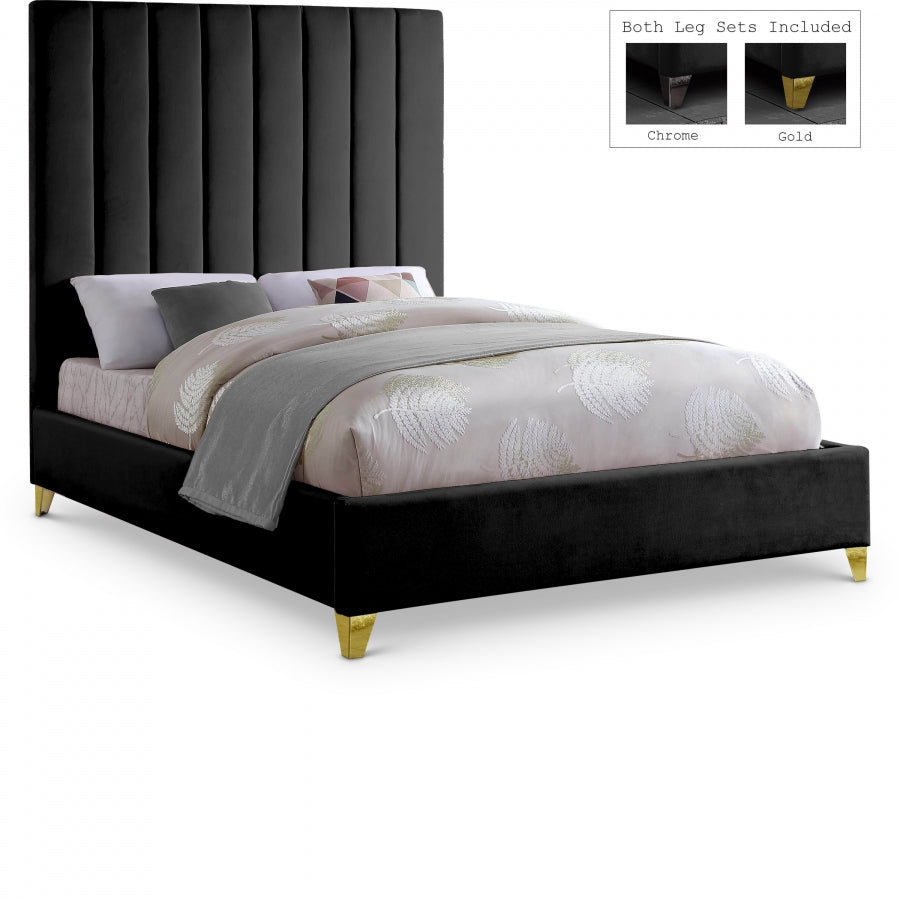 Via Black Velvet Queen Bed from Meridian - Luna Furniture