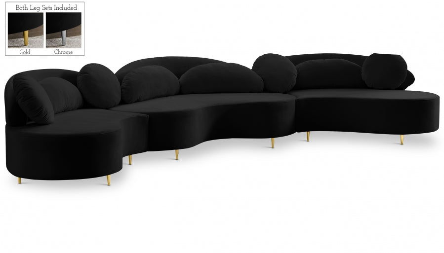 Vivacious Black Velvet 3-Piece Sectional from Meridian - Luna Furniture