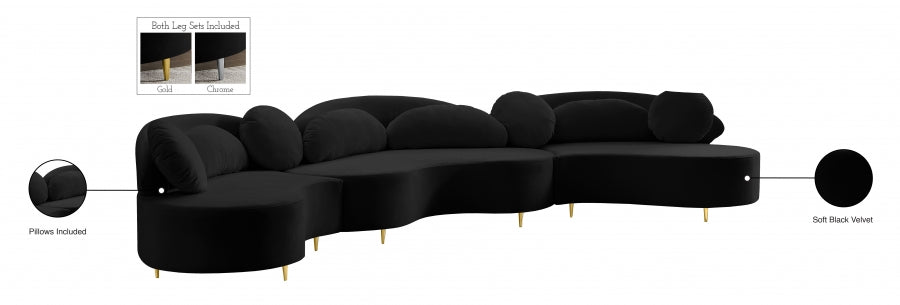 Vivacious Black Velvet 3-Piece Sectional from Meridian - Luna Furniture