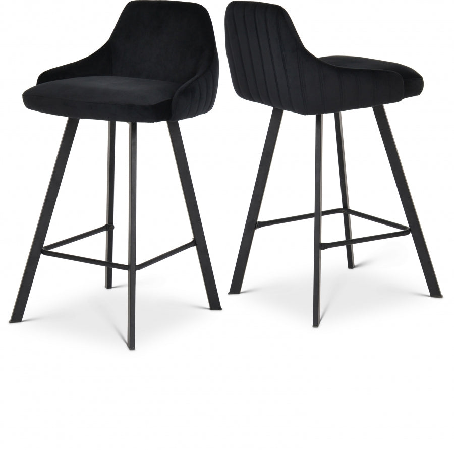 Viviene Black Velvet Counter Stool, Set of 2 from Meridian - Luna Furniture