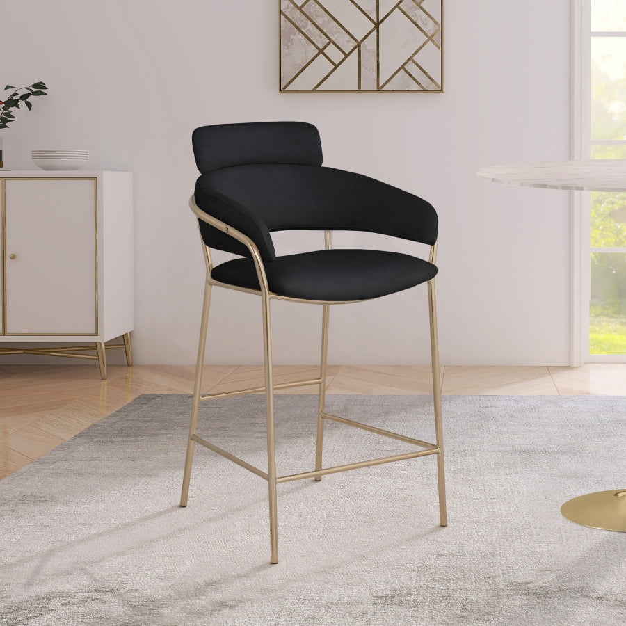 Yara Black Velvet Counter Stool from Meridian - Luna Furniture