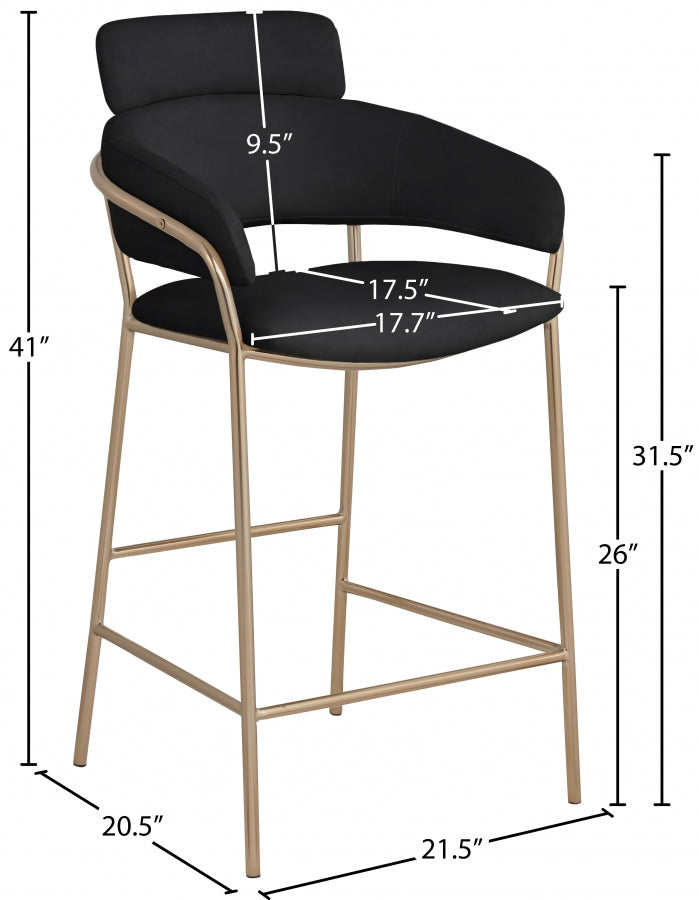 Yara Black Velvet Counter Stool from Meridian - Luna Furniture