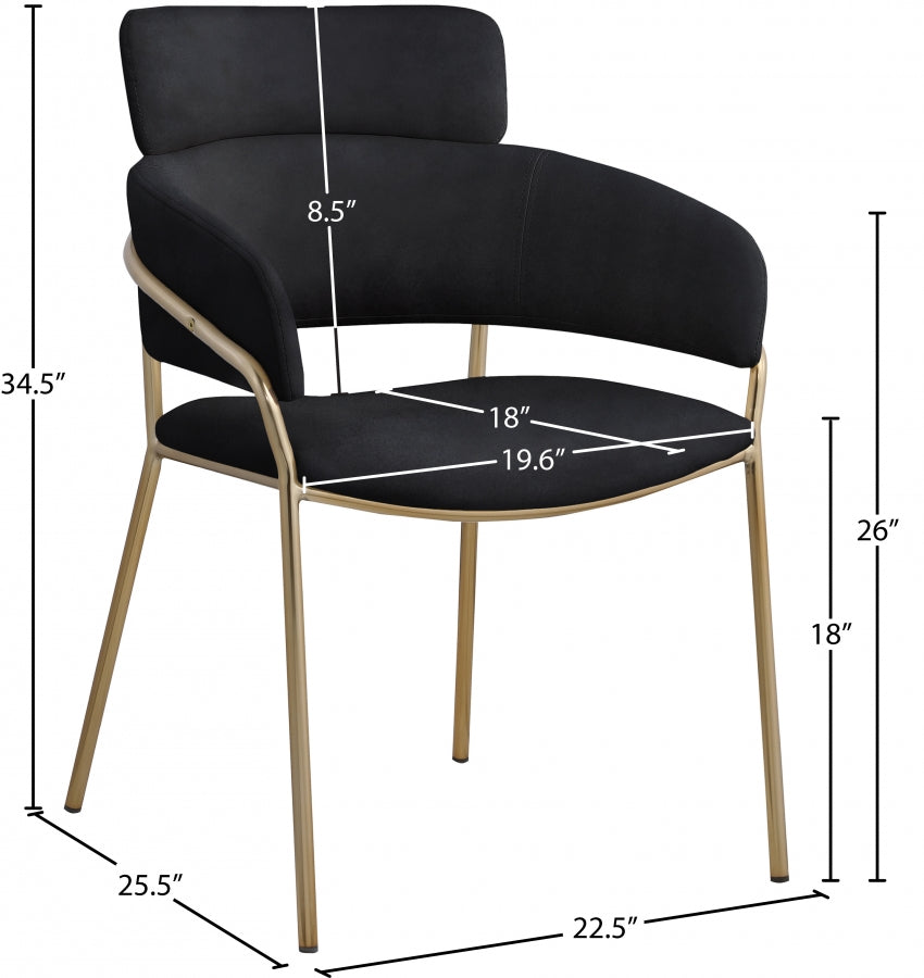 Yara Black Velvet Dining Chair, Set of 2 from Meridian - Luna Furniture