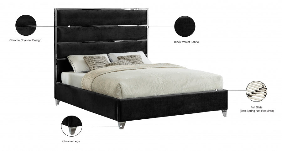 Zuma Black Velvet Queen Bed from Meridian - Luna Furniture