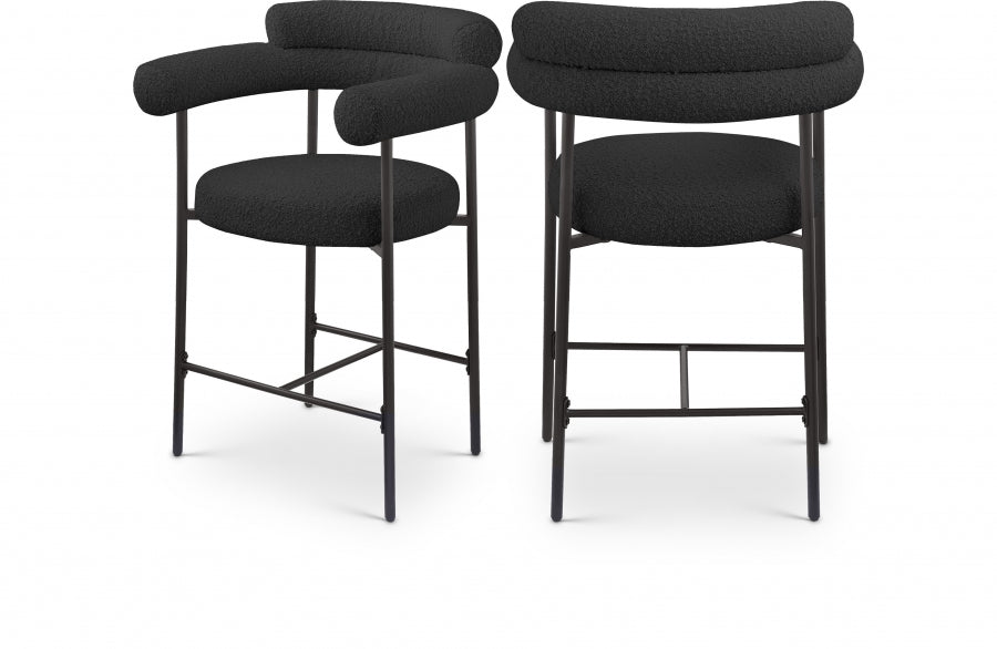 Blake Boucle Fabric Counter Stool Black, Set of 2 from Meridian - Luna Furniture