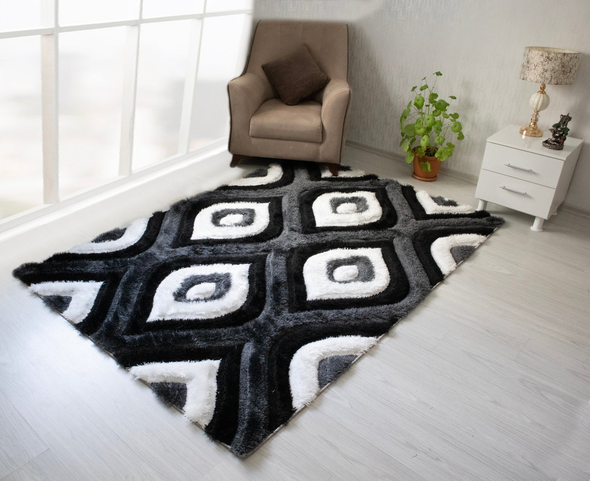 3D Shaggy GRAY-BLACK Area Rug - 3D151 - 3D151-GRY/BLC-57 - Luna Furniture