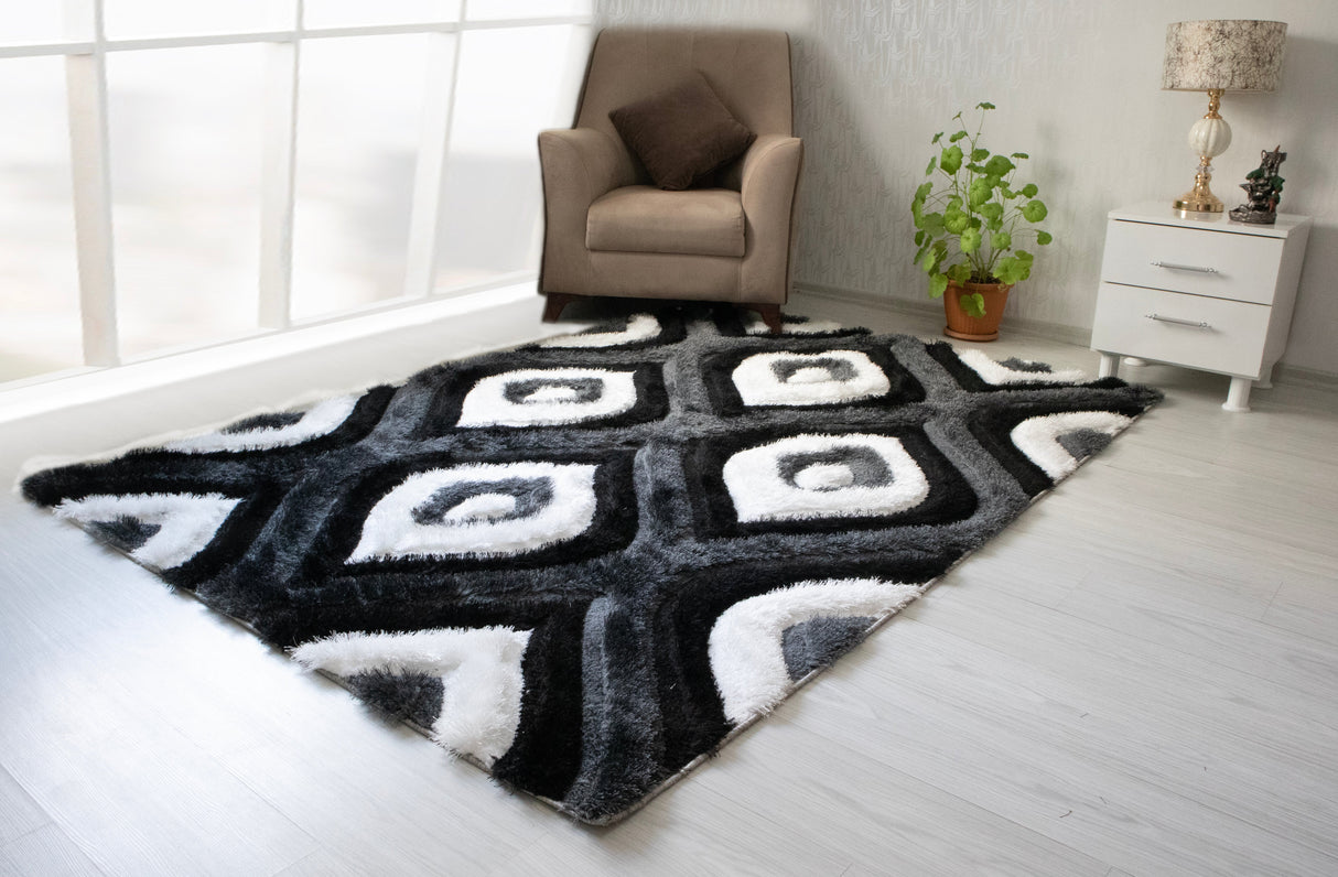 3D Shaggy GRAY-BLACK Area Rug - 3D151 - 3D151-GRY/BLC-57 - Luna Furniture