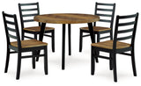 Blondon Brown/Black Dining Table and 4 Chairs (Set of 5) - D413-225 - Luna Furniture