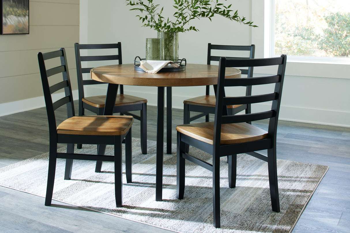 Blondon Brown/Black Dining Table and 4 Chairs (Set of 5) - D413-225 - Luna Furniture