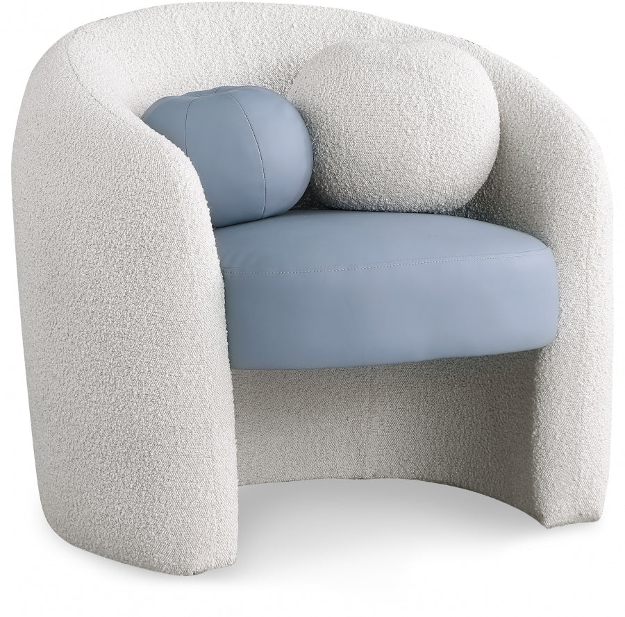 Acadia Blue Boucle Fabric and Faux Leather Accent Chair from Meridian - Luna Furniture