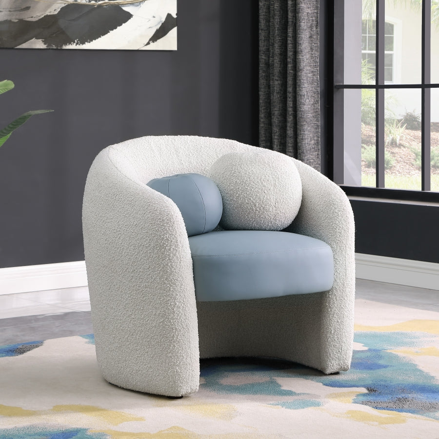 Acadia Blue Boucle Fabric and Faux Leather Accent Chair from Meridian - Luna Furniture