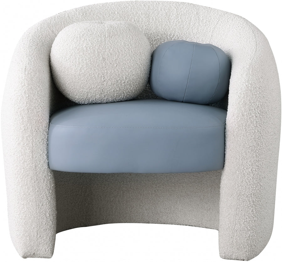 Acadia Blue Boucle Fabric and Faux Leather Accent Chair from Meridian - Luna Furniture