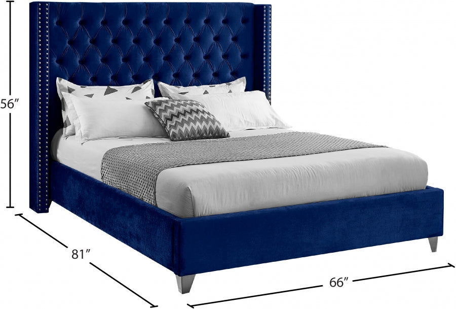 Aiden Blue Velvet Full Bed from Meridian - Luna Furniture