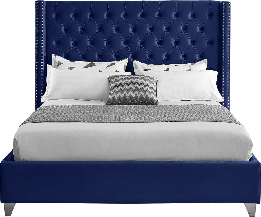 Aiden Blue Velvet Queen Bed from Meridian - Luna Furniture