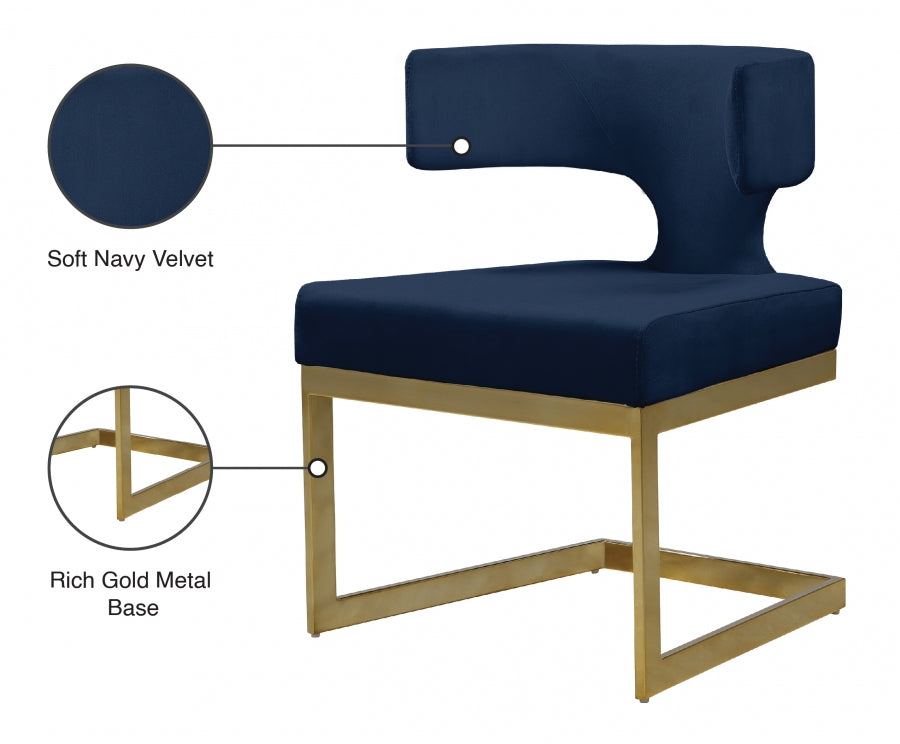 Alexandra Blue Velvet Dining Chair from Meridian - Luna Furniture