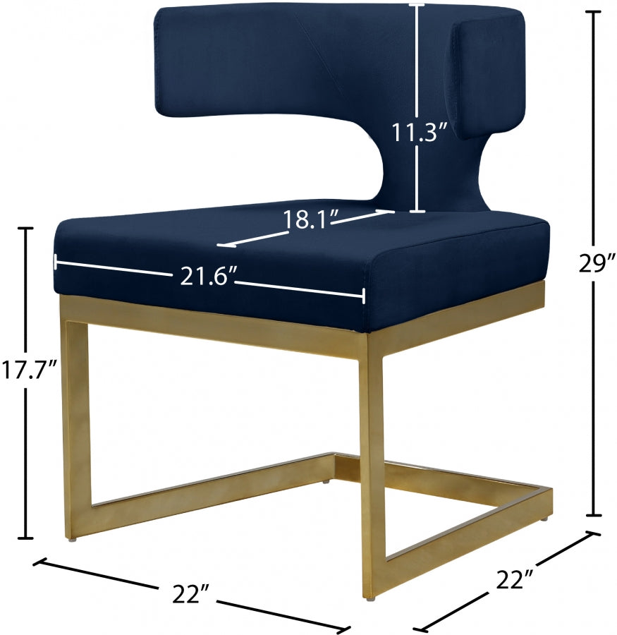 Alexandra Blue Velvet Dining Chair from Meridian - Luna Furniture