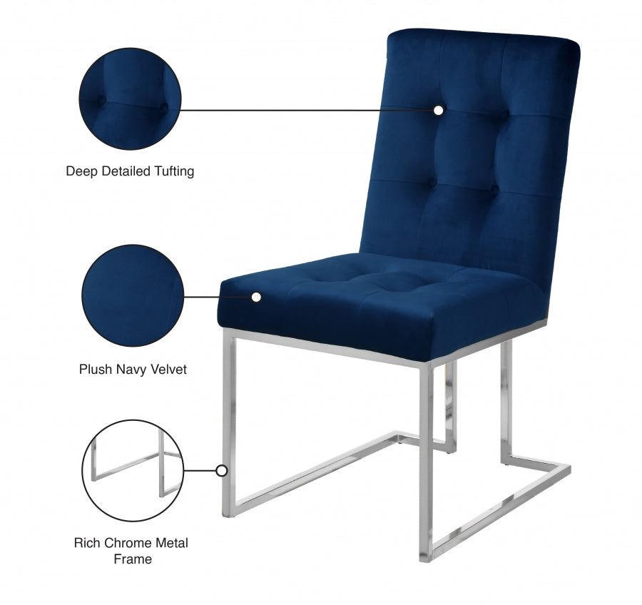 Alexis Blue Velvet Dining Chair, Set of 2 from Meridian - Luna Furniture