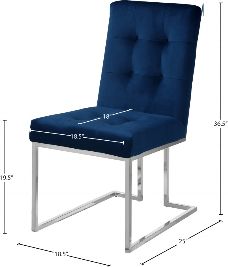 Alexis Blue Velvet Dining Chair, Set of 2 from Meridian - Luna Furniture