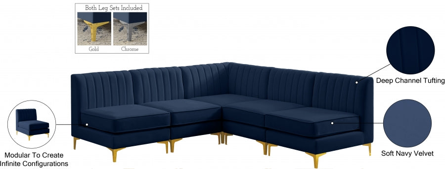 Alina Blue Velvet Modular Sectional from Meridian - Luna Furniture