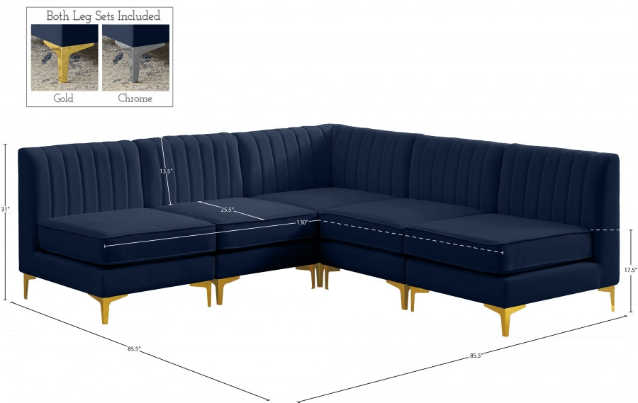 Alina Blue Velvet Modular Sectional from Meridian - Luna Furniture