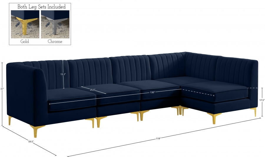 Alina Blue Velvet Modular Sectional from Meridian - Luna Furniture