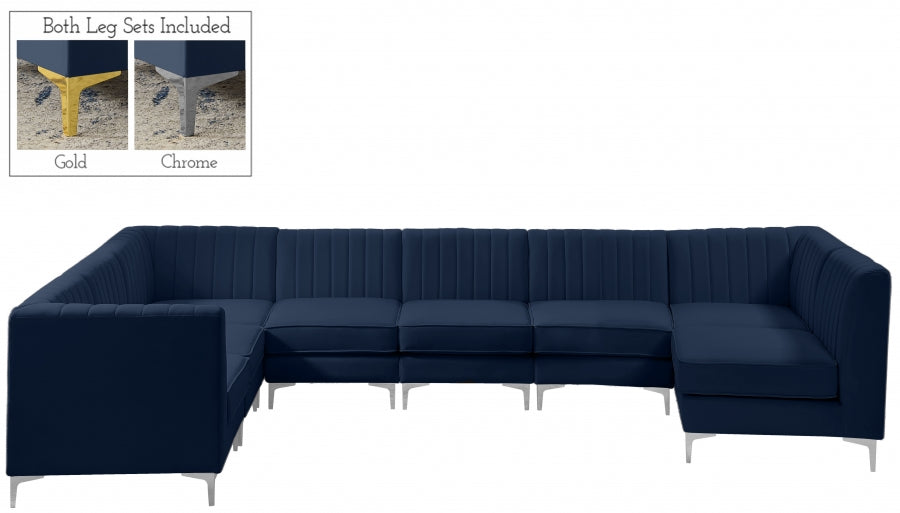 Alina Blue Velvet Modular Sectional from Meridian - Luna Furniture