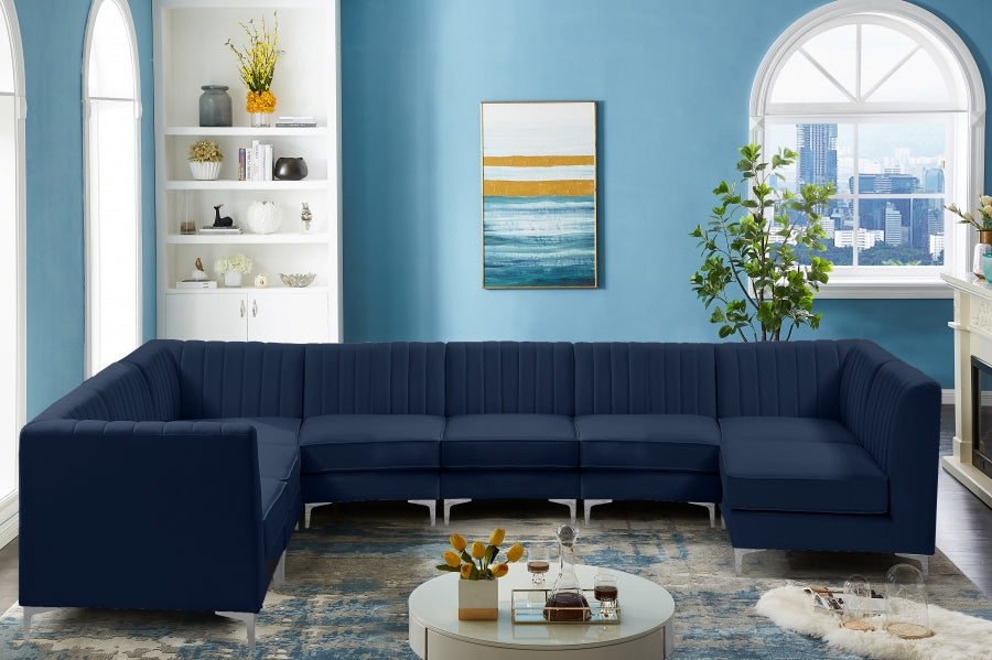 Alina Blue Velvet Modular Sectional from Meridian - Luna Furniture