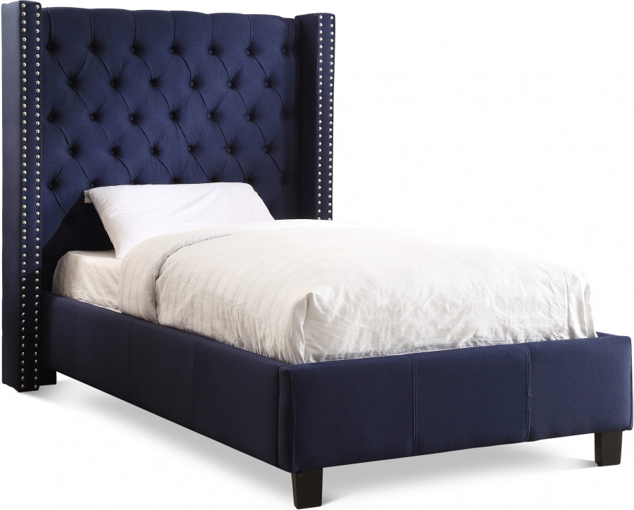 Ashton Blue Linen Textured Twin Bed from Meridian - Luna Furniture