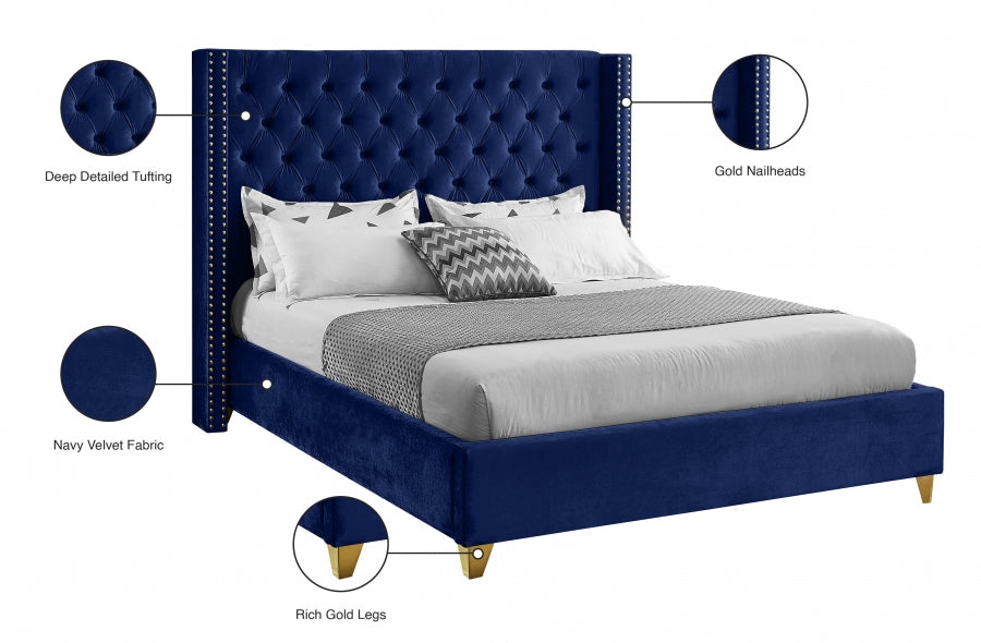 Barolo Blue Velvet Full Bed from Meridian - Luna Furniture