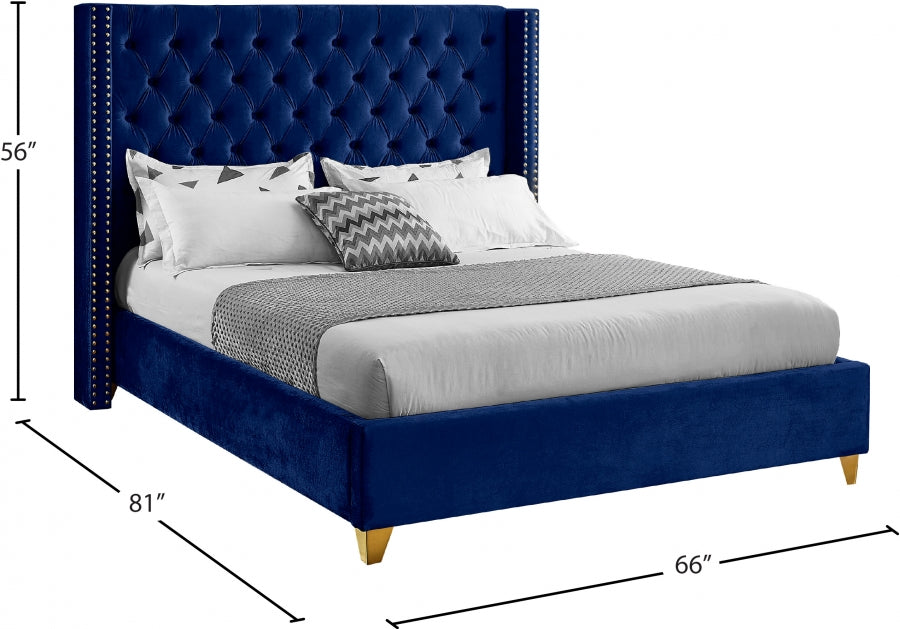 Barolo Blue Velvet Full Bed from Meridian - Luna Furniture