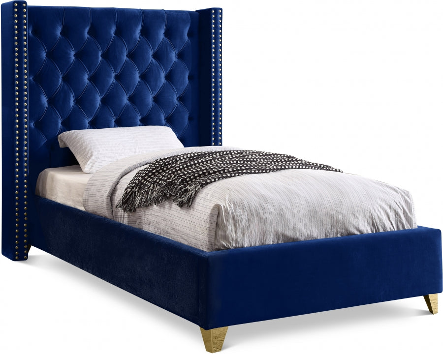 Barolo Blue Velvet Twin Bed from Meridian - Luna Furniture