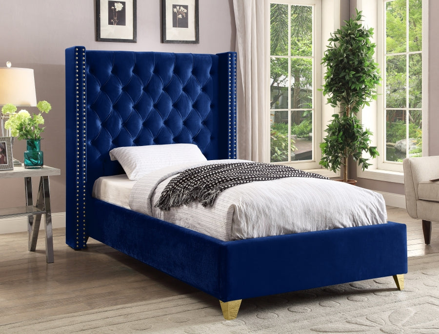 Barolo Blue Velvet Twin Bed from Meridian - Luna Furniture