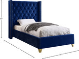 Barolo Blue Velvet Twin Bed from Meridian - Luna Furniture