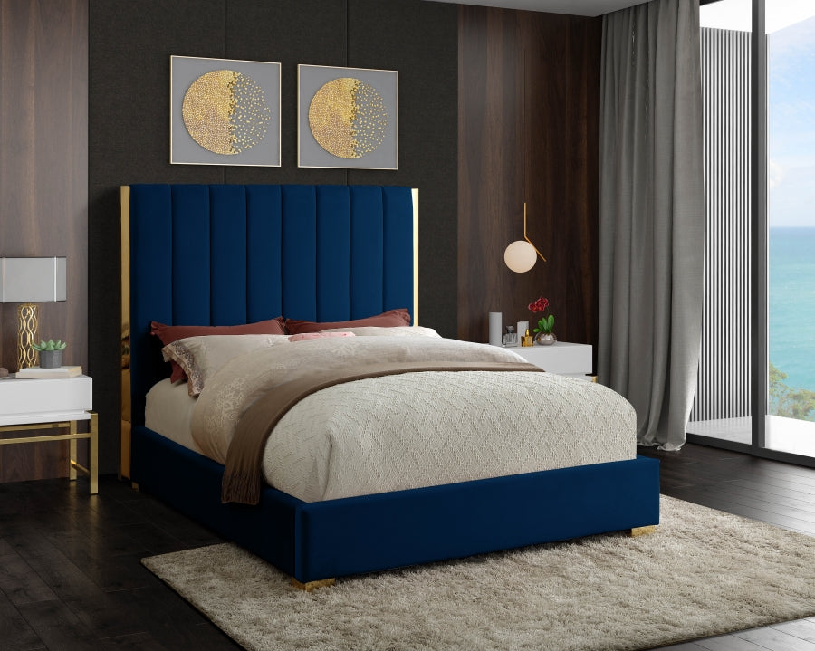 Becca Blue Velvet King Bed from Meridian - Luna Furniture