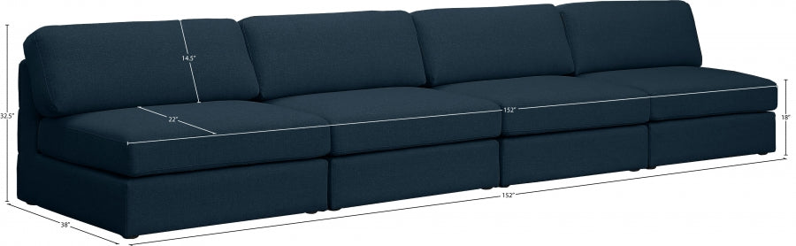 Beckham Blue Linen Textured Modular 152" Sofa from Meridian - Luna Furniture