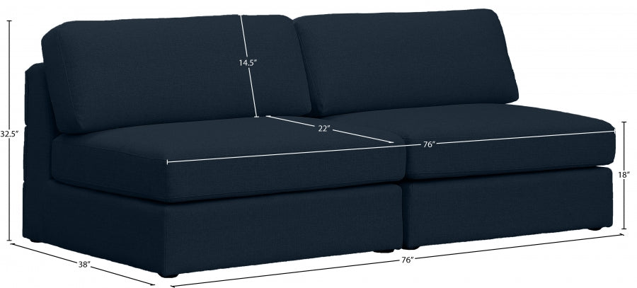 Beckham Blue Linen Textured Modular 76" Sofa from Meridian - Luna Furniture