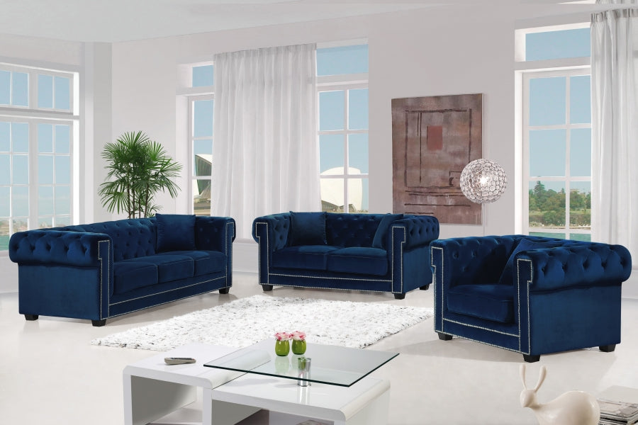 Bowery Blue Velvet Sofa from Meridian - Luna Furniture