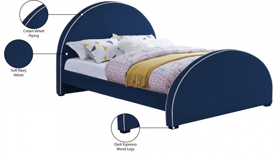 Brody Blue Velvet Full Bed from Meridian - Luna Furniture