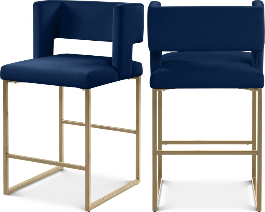 Caleb Blue Velvet Counter Stool, Set of 2 from Meridian - Luna Furniture