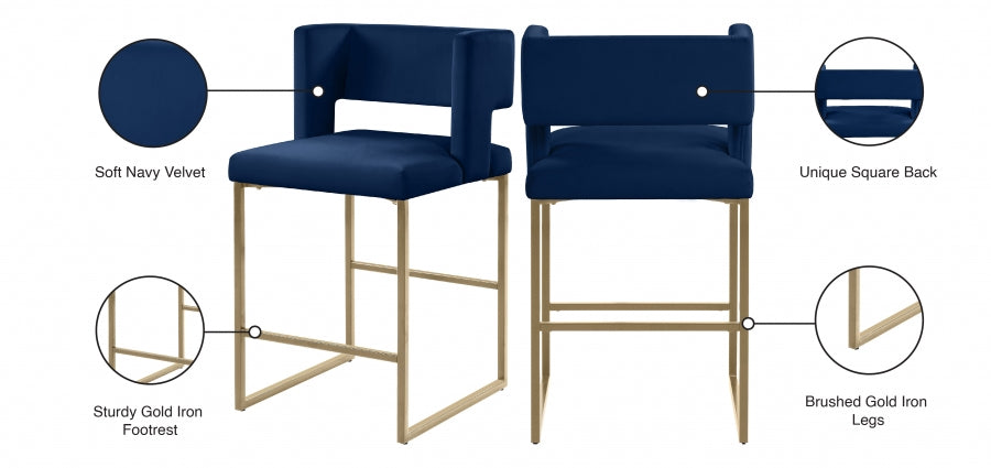 Caleb Blue Velvet Counter Stool, Set of 2 from Meridian - Luna Furniture