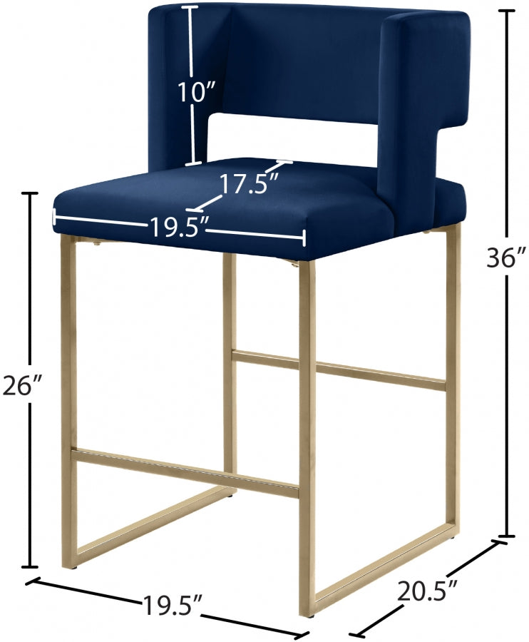 Caleb Blue Velvet Counter Stool, Set of 2 from Meridian - Luna Furniture