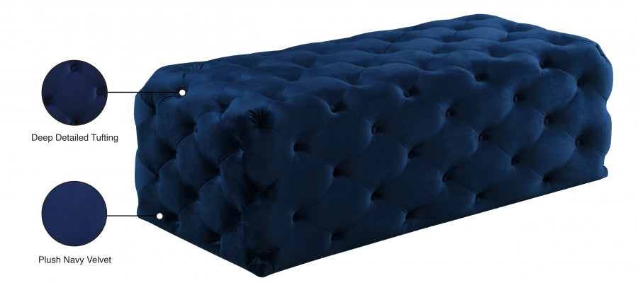 Casey Blue Velvet Ottoman | Bench from Meridian - Luna Furniture