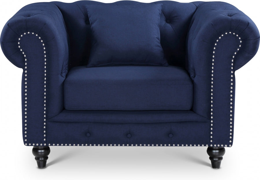 Chesterfield Blue Linen Textured Chair from Meridian - Luna Furniture