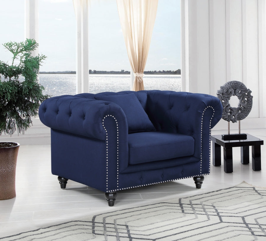 Chesterfield Blue Linen Textured Chair from Meridian - Luna Furniture